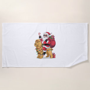 Funny Santa Riding Goldendoodle Dog Weihnachten Strandtuch