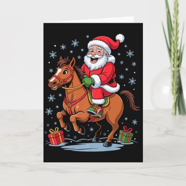 Funny Santa Riding Horse Equestrian Christmas Xmas Karte (Vorderseite)