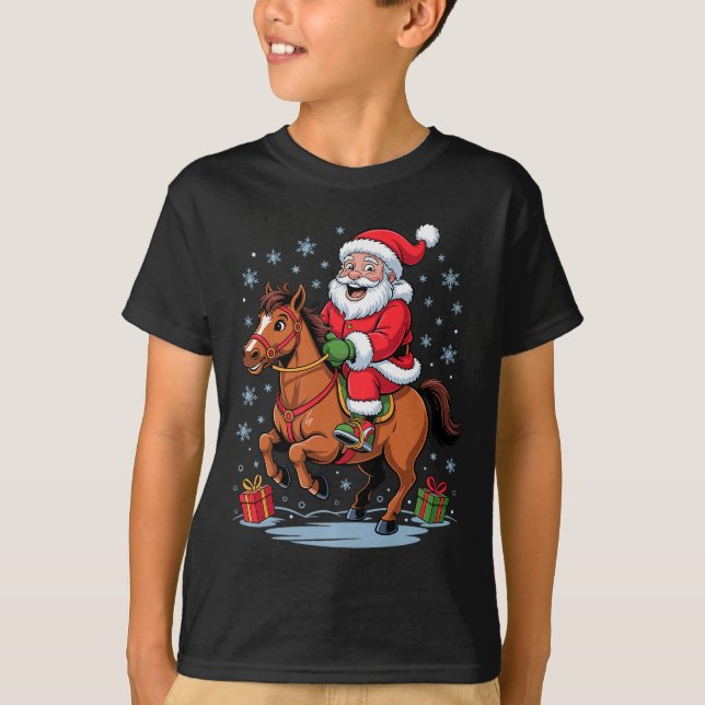 Funny Santa Riding Horse Equestrian Christmas Xmas T-Shirt (Vorderseite)