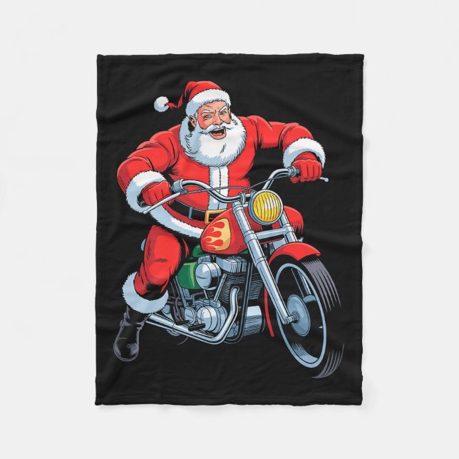 Funny Santa Riding Motorcycle Holiday Christmas Xm Fleecedecke (Vorderseite)