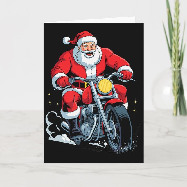 Funny Santa Riding Motorcycle Holiday Christmas Xm Karte (Vorderseite)
