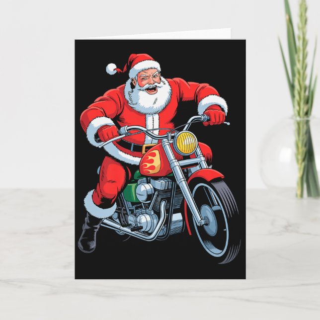 Funny Santa Riding Motorcycle Holiday Christmas Xm Karte (Vorderseite)