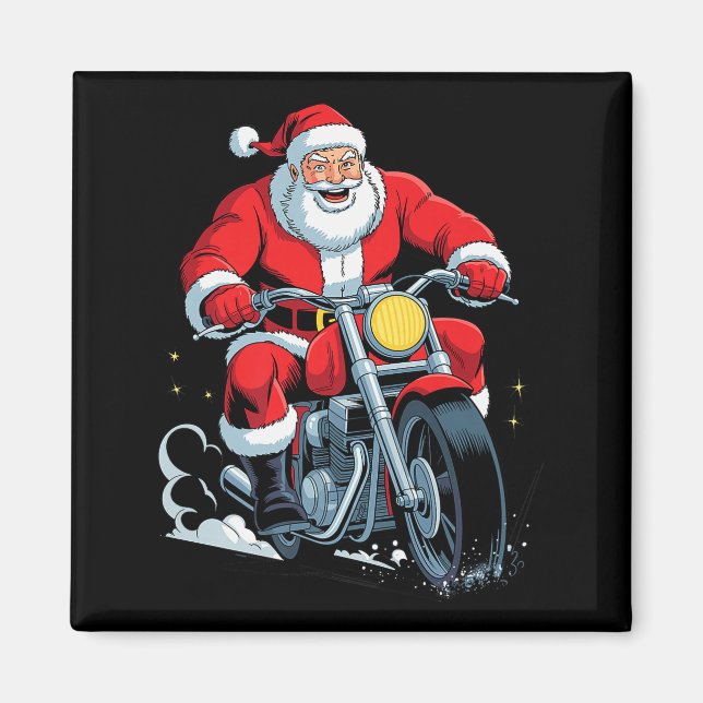 Funny Santa Riding Motorcycle Holiday Christmas Xm Magnet (Vorne)