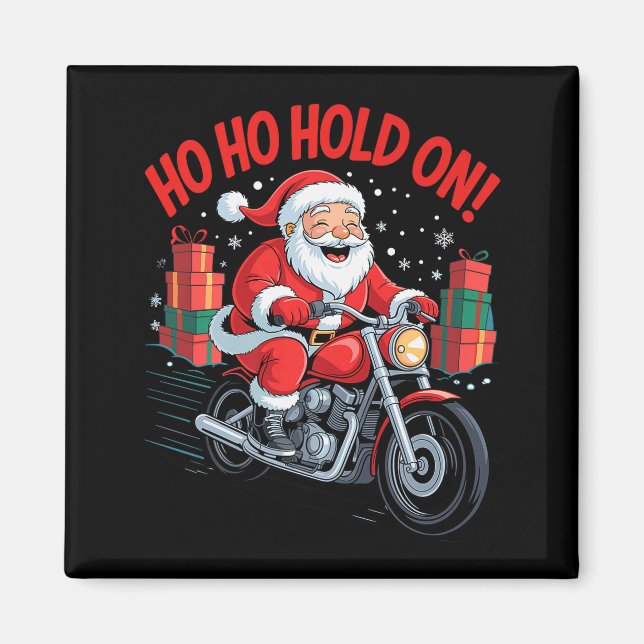 Funny Santa Riding Motorcycle Holiday Christmas Xm Magnet (Vorne)