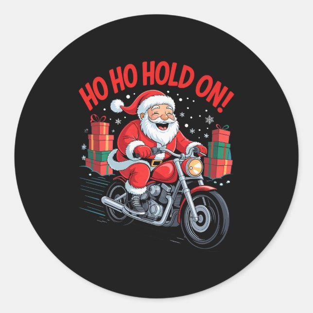 Funny Santa Riding Motorcycle Holiday Christmas Xm Runder Aufkleber (Vorderseite)