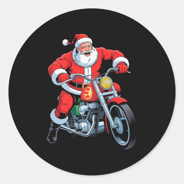 Funny Santa Riding Motorcycle Holiday Christmas Xm Runder Aufkleber (Vorderseite)