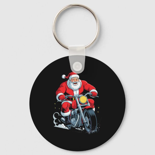 Funny Santa Riding Motorcycle Holiday Christmas Xm Schlüsselanhänger (Vorderseite)