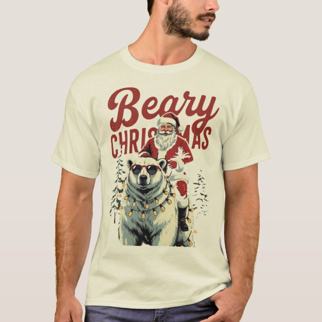 Funny Santa Riding Polar Bear | Beary Christmas T-Shirt (Vorderseite)