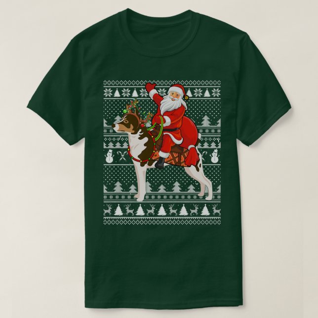 Funny Santa Riding Rat Terrier Dog Ugly Weihnachte T-Shirt (Design vorne)