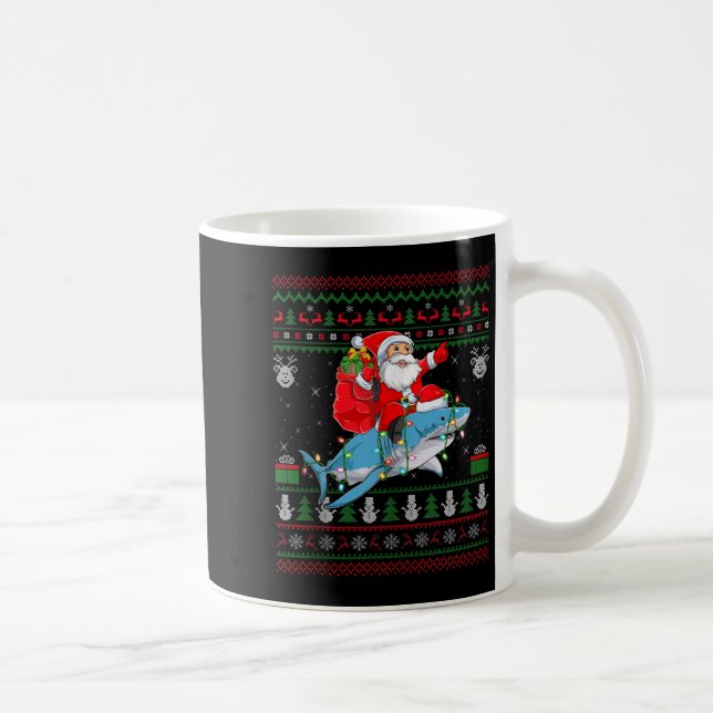 Funny Santa Riding Shark Ugly Christmas Sweaters S Kaffeetasse (Rechts)