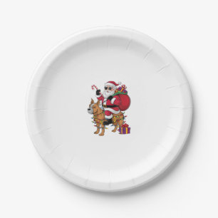 Funny Santa Riding Staffordshire Bull Terrier Dog Pappteller