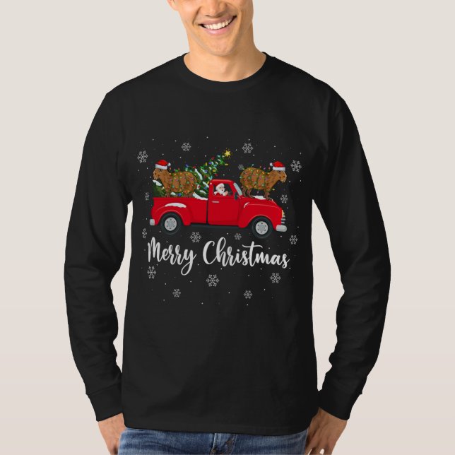 Funny Santa Riding Weihnachtsbaum Truck Capybara C T-Shirt (Vorderseite)