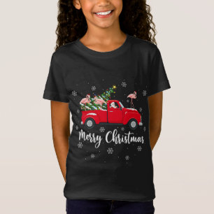 Funny Santa Riding Weihnachtsbaum Truck Flamingo C T-Shirt