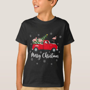 Funny Santa Riding Weihnachtsbaum Truck Flamingo C T-Shirt