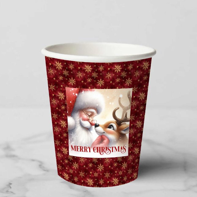Funny Santa Rudolph Cartoon Christmas Paper Drink  Pappbecher (Funny Santa Rudolph Cartoon Christmas Paper Drink Cup)