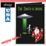 Funny Santa Running UFO Feiertagskarte<br><div class="desc">Der Weihnachtsmann rennt von Außerirdischen. Sehr lustig. Tolle Karte für Ihr nächstes Weihnachtsfest Party. Ufo. #ufo,  #alieninvasion,  #funnysanta, </div>