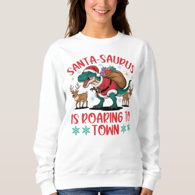 Funny Santa-saurus T-Rex Dinosaur Christmas Sweatshirt (Vorderseite)