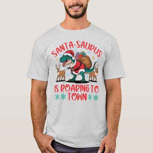 Funny Santa-saurus T-Rex Dinosaur Christmas T-Shirt (Vorderseite)