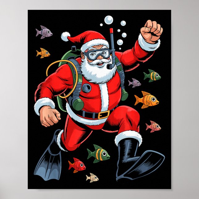 Funny Santa Scuba Diving Lover Holiday Christmas X Poster (Vorne)