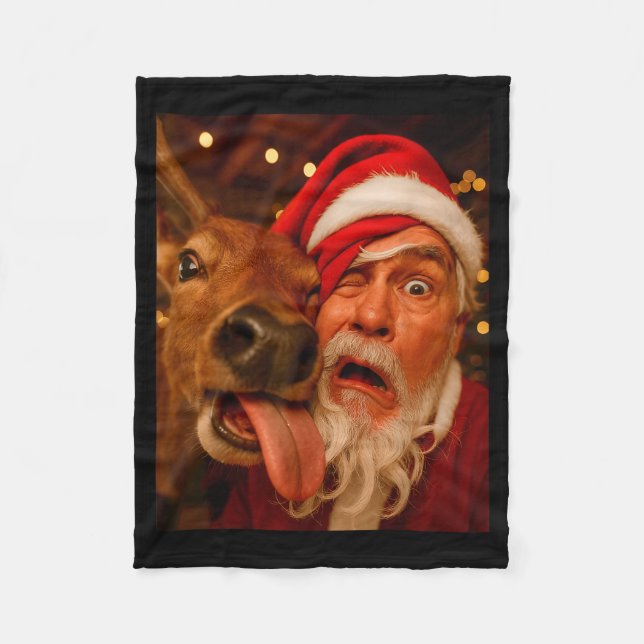 Funny Santa Selfie Reindeer Men Women Kids Christm Fleecedecke (Vorderseite)