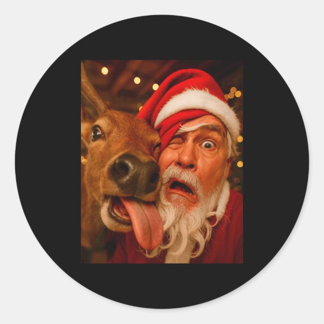 Funny Santa Selfie Reindeer Men Women Kids Christm Runder Aufkleber (Vorderseite)