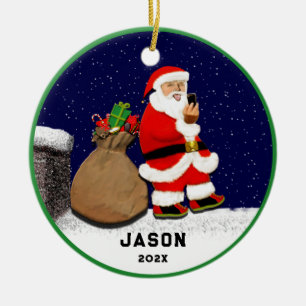 Funny Santa Selfie Weihnachten Keramik Ornament