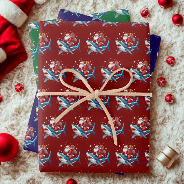 Funny Santa Shark Geschenk Wrap Ocean Lover Gegenw Geschenkpapier Set (Von Creator hochgeladen)