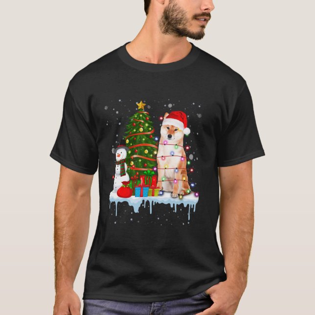 Funny Santa Shiba Inu Snow Light Hund Weihnachten  T-Shirt (Vorderseite)