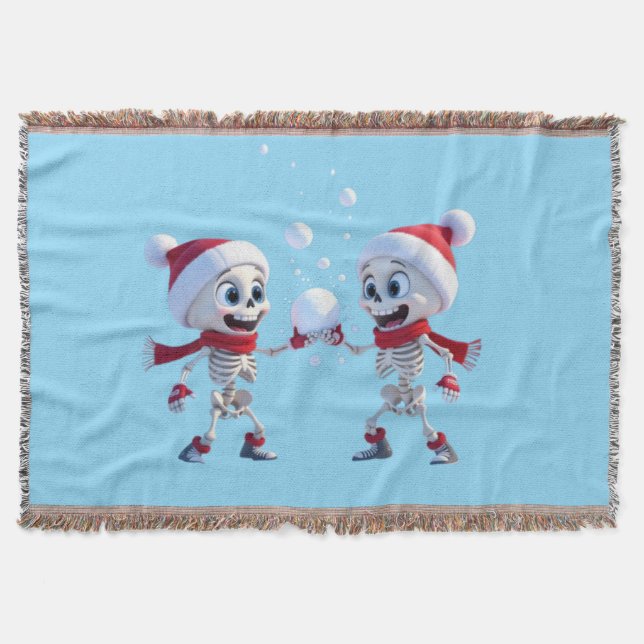 Funny Santa Skeletons Having a Snowball Fight  Decke (Vorderseite)
