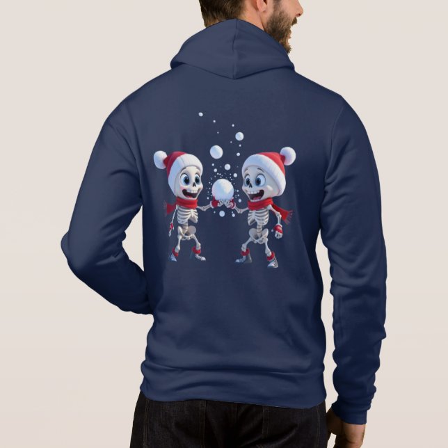 Funny Santa Skeletons Having a Snowball Fight  Hoodie (Rückseite)