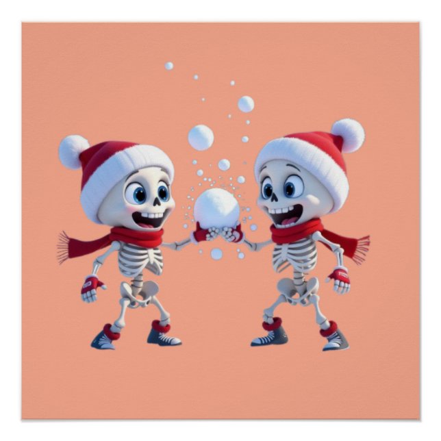 Funny Santa Skeletons Having a Snowball Fight  Poster (Vorderseite)
