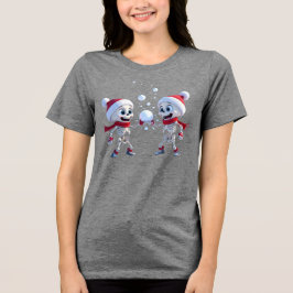 Funny Santa Skeletons Having a Snowball Fight  Tri-Blend Shirt