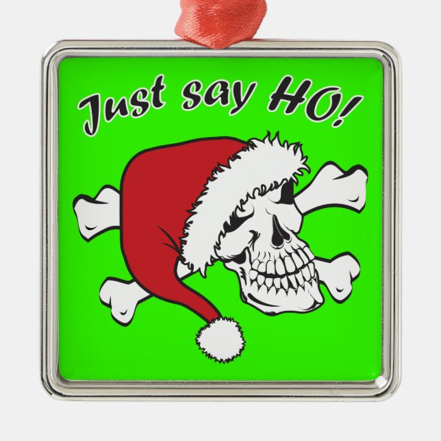 Funny Santa Skull Silbernes Ornament (Vorne)