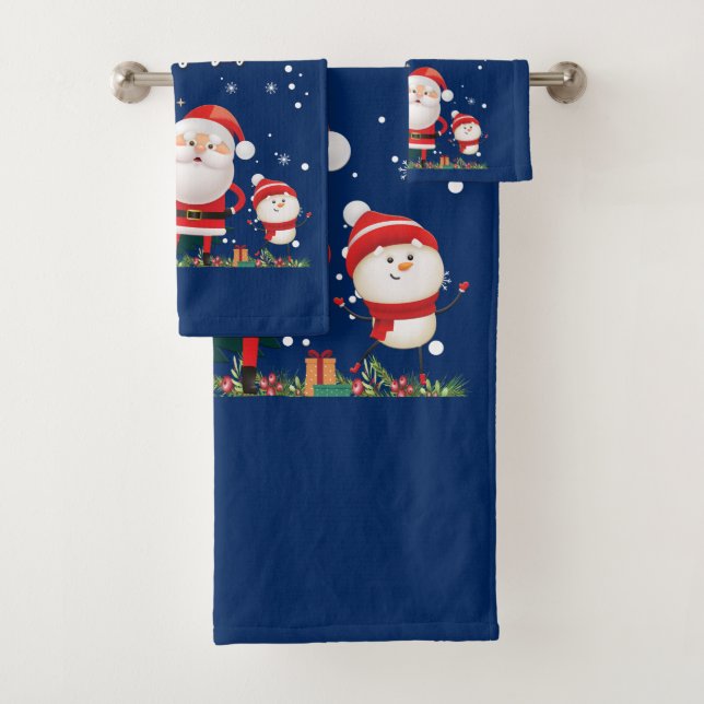 Funny Santa, Snowman, Reindeer Frohe Weihnachten Badhandtuch Set (Insitu)