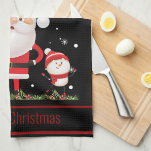 Funny Santa, Snowman, Reindeer Frohe Weihnachten Geschirrtuch