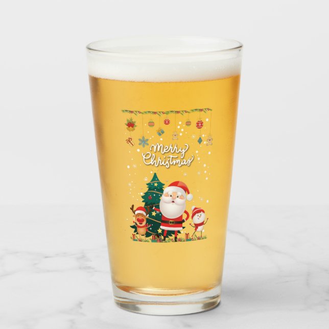 Funny Santa, Snowman, Reindeer Frohe Weihnachten Glas (Vorne (Gefüllt))