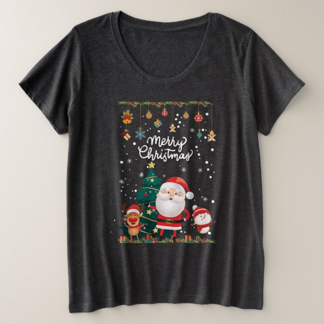 Funny Santa, Snowman, Reindeer Frohe Weihnachten Große Größe T-Shirt (Design vorne)