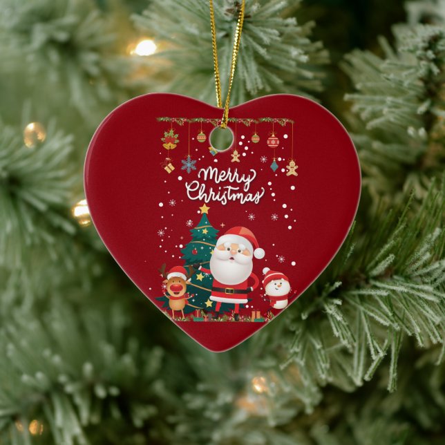 Funny Santa, Snowman, Reindeer Frohe Weihnachten Keramik Ornament (Baum)
