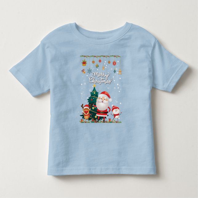 Funny Santa, Snowman, Reindeer Frohe Weihnachten Kleinkind T-shirt (Vorderseite)