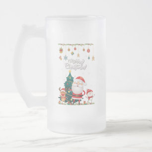 Funny Santa, Snowman, Reindeer Frohe Weihnachten Mattglas Bierglas