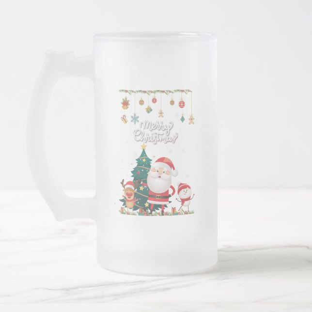Funny Santa, Snowman, Reindeer Frohe Weihnachten Mattglas Bierglas (Links)
