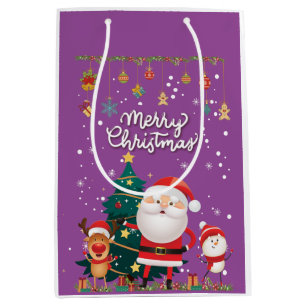 Funny Santa, Snowman, Reindeer Frohe Weihnachten Mittlere Geschenktüte