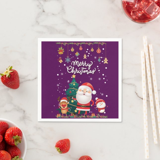 Funny Santa, Snowman, Reindeer Frohe Weihnachten Serviette (Beispiel)