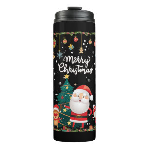 Funny Santa, Snowman, Reindeer Frohe Weihnachten Thermosbecher