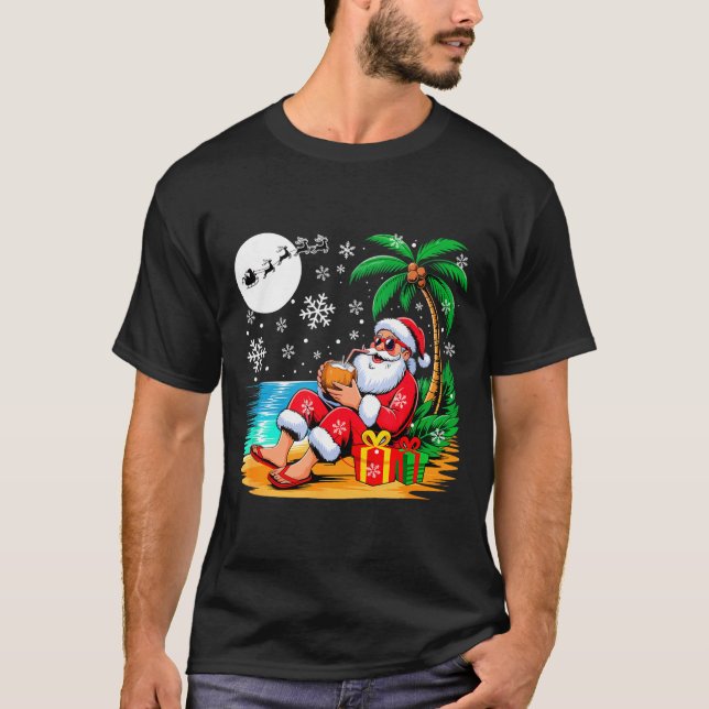 Funny Santa Sungles Drinking Coconut On Beach Chri T-Shirt (Vorderseite)