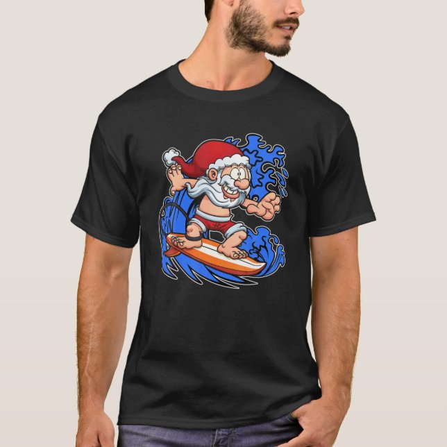 Funny Santa Surf Weihnachten Surfen im Juli Sommer T-Shirt (Vorderseite)