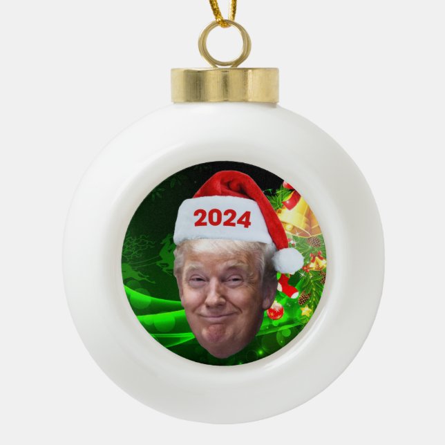 Funny Santa Trump 2024 Weihnachten Trump Liebhaber Keramik Kugel-Ornament (Vorderseite)