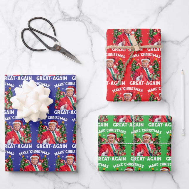 Funny Santa Trump Gift Wrap Geschenkpapier Set (Vorderseite)