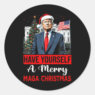 Funny Santa Trump hat sich selbst einen frohen Mag Runder Aufkleber