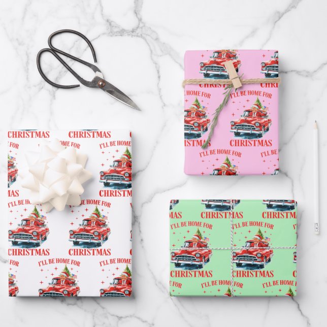 Funny Santa Trump Riding Red Truck Frohe Weihnacht Geschenkpapier Set (Vorderseite)